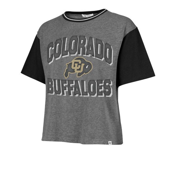 Colorado Buffaloes color-block T-shirt with contrast black sleeves, gray body, bold lettering, and CU Buffalo log.
