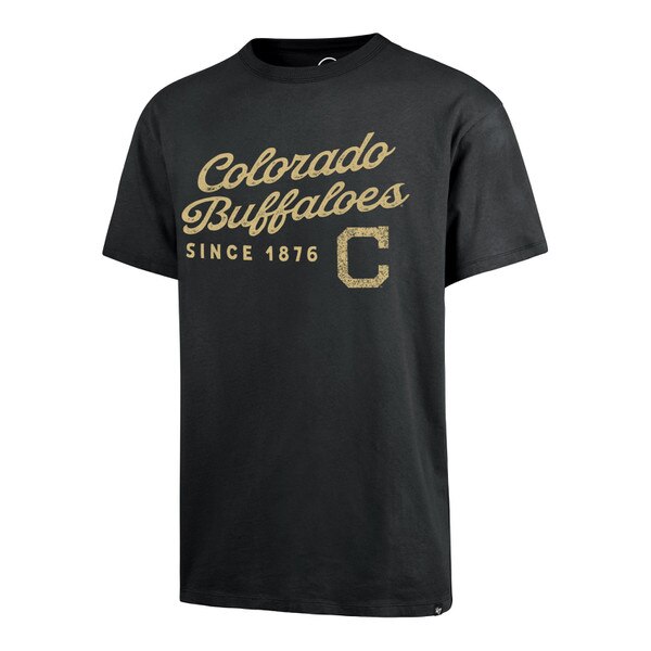 Black t-shirt with gold vintage-style “Colorado Buffaloes Since 1876” text and a large distressed “C” graphic on the front.