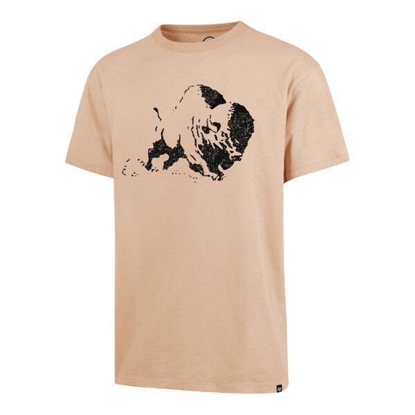 Tan short-sleeve t-shirt featuring a distressed vintage CU Buffaloes logo of a charging buffalo on the chest.