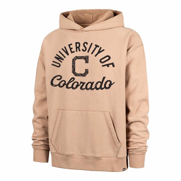 Tan hoodie with front pouch pocket and black "University of Colorado" text with a large "C" on the chest.