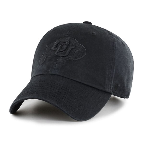 Black baseball cap with tonal black embroidered CU Buffaloes logo on front and matching black 47 brand logo on the left side of the brim.