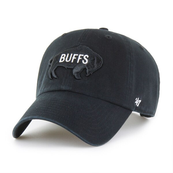 Black baseball cap with embroidered black buffalo graphic and white “BUFFS” text on front, and white 47 brand logo on the left side of the brim.