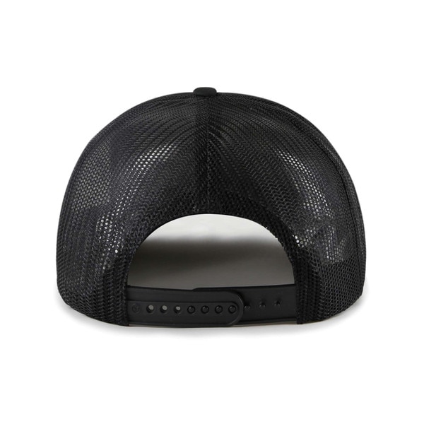 Rear view of black University of Colorado Buffaloes trucker hat showing breathable mesh back and adjustable snap closure.