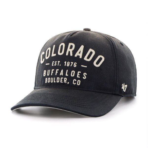 Black baseball cap with arched “Colorado” text and embroidered details reading “Est. 1876 Buffaloes Boulder, CO” on the front, plus white 47 brand logo on the left side of the brim.