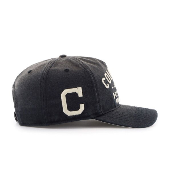 Side view of black baseball cap with large white “C” stitched on the left panel and partial view of front “Colorado Buffaloes” embroidery.