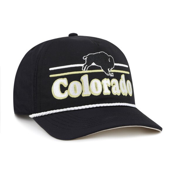 A black unisex '47 Brand campscape rope hat with ‘Colorado’, buffalo, and paracord detail.