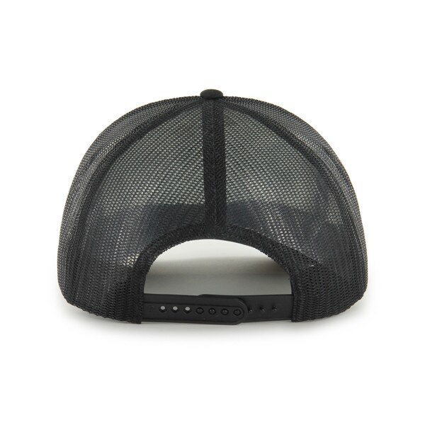 Back view of University of Colorado black mesh trucker hat with adjustable snapback closure