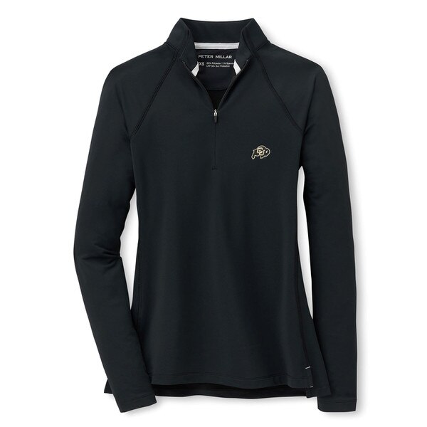 A black half zip collared jacket with a c-u buffalo logo on the left chest.