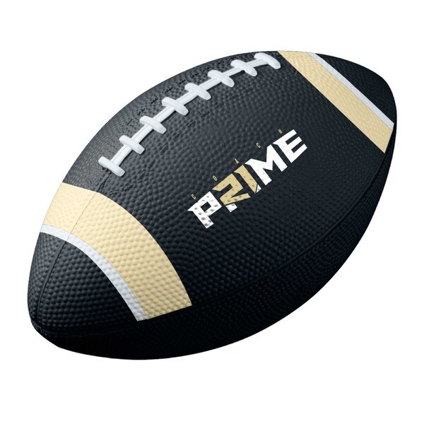 The other side of the Nike football, featuring the words Coach in small lettering and Prime in bold, white and Vegas gold print.