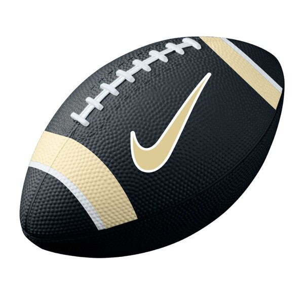 Black and gold football with white laces and large gold Nike Swoosh on the side