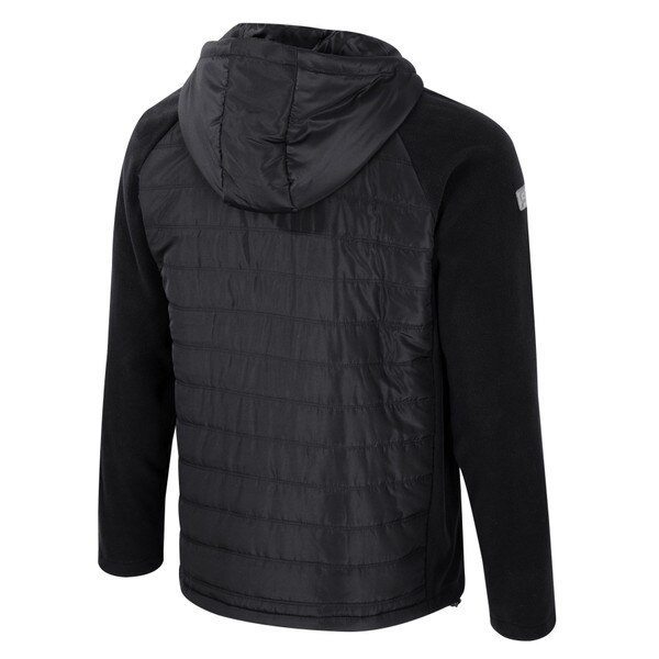 Back of black jacket with puffed designed hood and back.