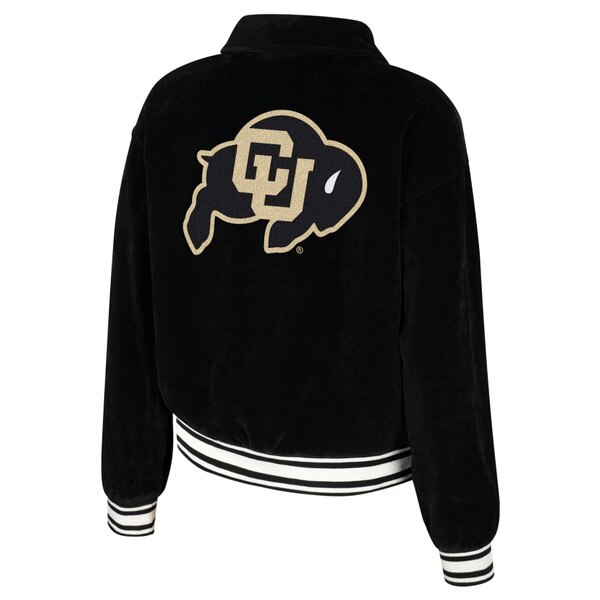 The backside of the Colosseum jacket with a large C.U buffalo logo.