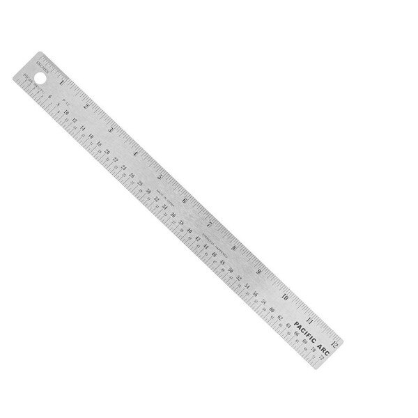A steel ruler with cork backing.