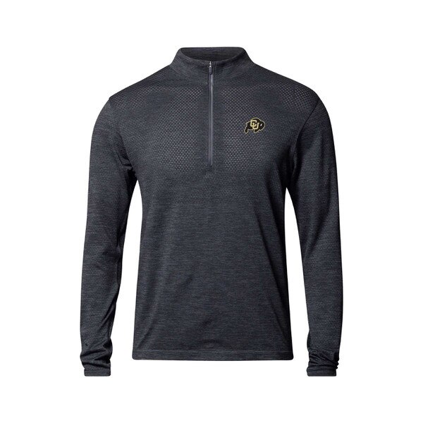 A black lululemon half zip with small dotted details and the Colorado Buffaloes logo on the left corner of the chest.