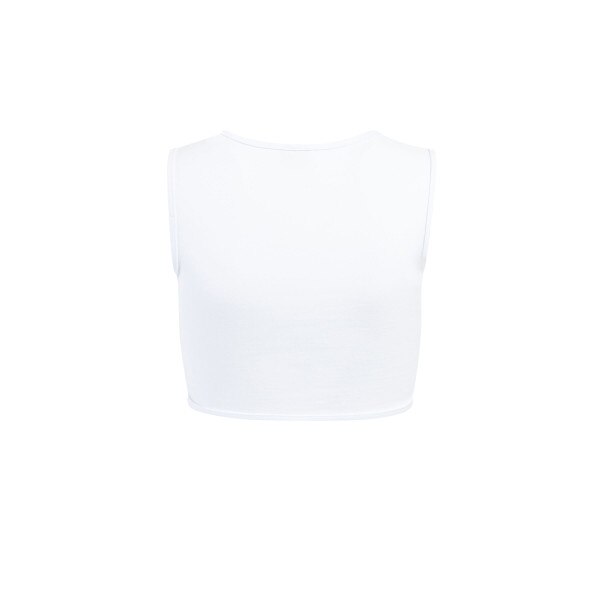 This is the back of the top. It's plain white with a high back.