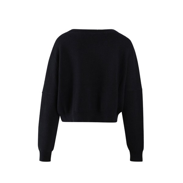 This is the back of the sweater. It is plain black without any additional decoration.