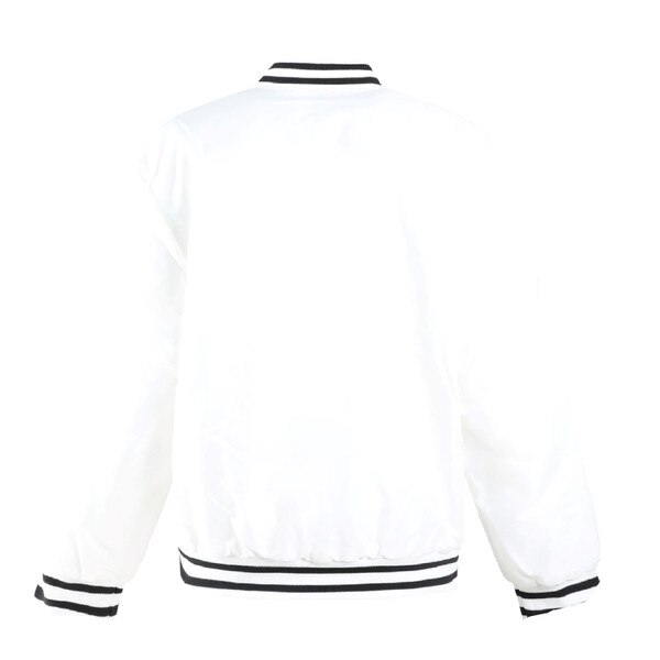 The back of the jacket which is plain white with the same striped lining going around.