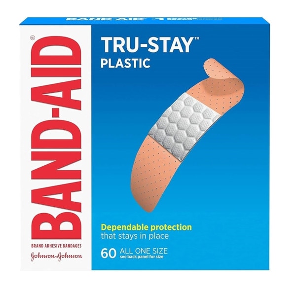 Blue Band-Aid box with 60 one size bandages.