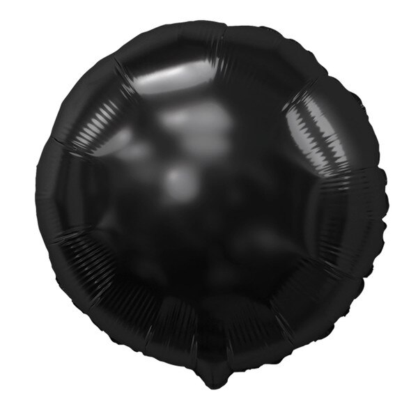 Black round foil balloon with a smooth, reflective surface