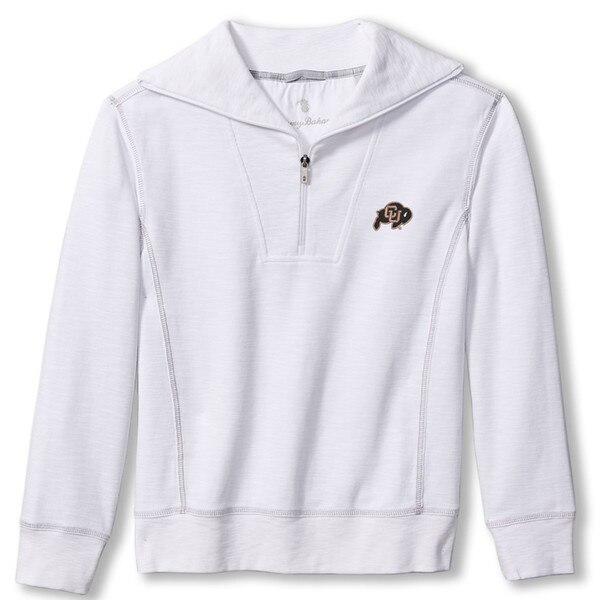 A white half zip jacket with a c-u buffalo logo on the left chest.