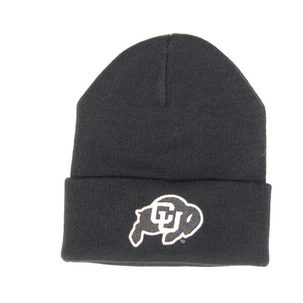 Black knit cuffed beanie with the CU Buffalo logo embroidered on cuff.