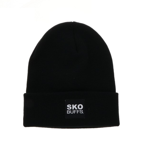 Black cuffed beanie with square patch with "SKO Buffs" written in white on cuff.