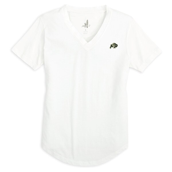 A white v-neck short sleeve tee with a c-u buffalo logo on the left chest.