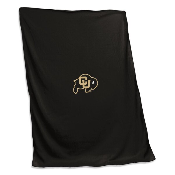 A black oversized sweatshirt blanket with a gold c-u buffalo in the center.