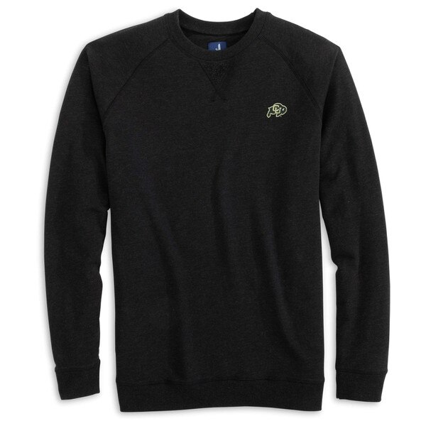 This is a black crewneck sweatshirt. It is a toddler size. There's a small, black and gold C.U. buffalo logo on the left chest.