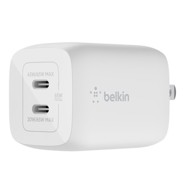 A close up of the white charging block.