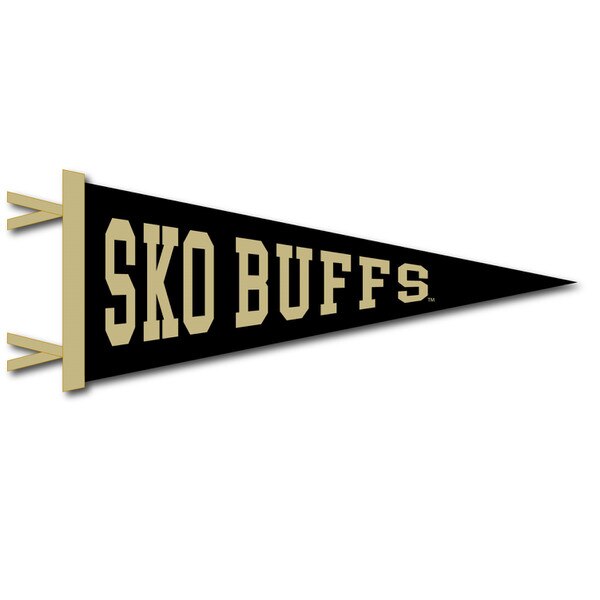This is a black mini pennant. The Sko Buffs text is gold, as well as the trim at the top of the pennant where it's hung.