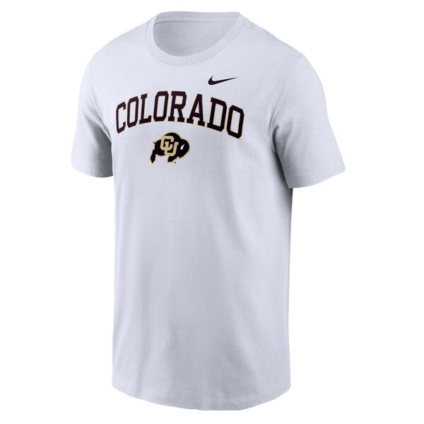 A white Nike cotton short-sleeve T-shirt with "Colorado" over the Buffalo logo on the front and the Nike logo on the left chest.
