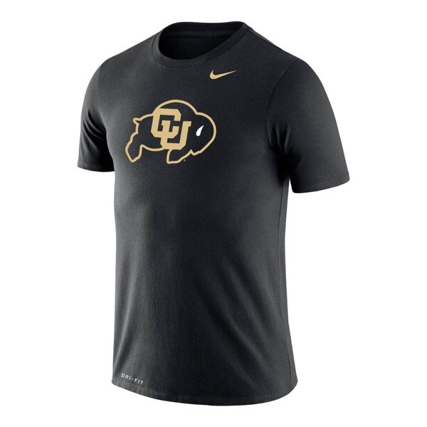 A black t-shirt with the iconic CU Buffalo logo on the chest and a gold Nike logo on the top left.