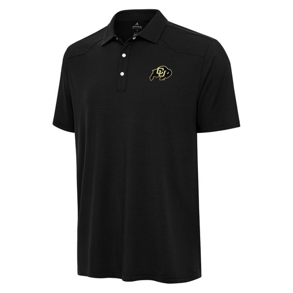 A black collared button up polo with the CU Buffalo logo embroidered on the left corner chest.