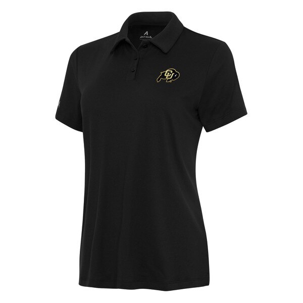 Women's black CU Buffaloes polo shirt with embroidered CU logo on left chest and classic collar design