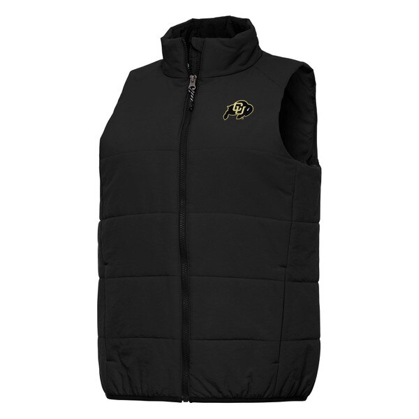 Black CU Buffaloes puffer vest with embroidered CU logo on left chest, full front zipper, and quilted design for insulated warmth
