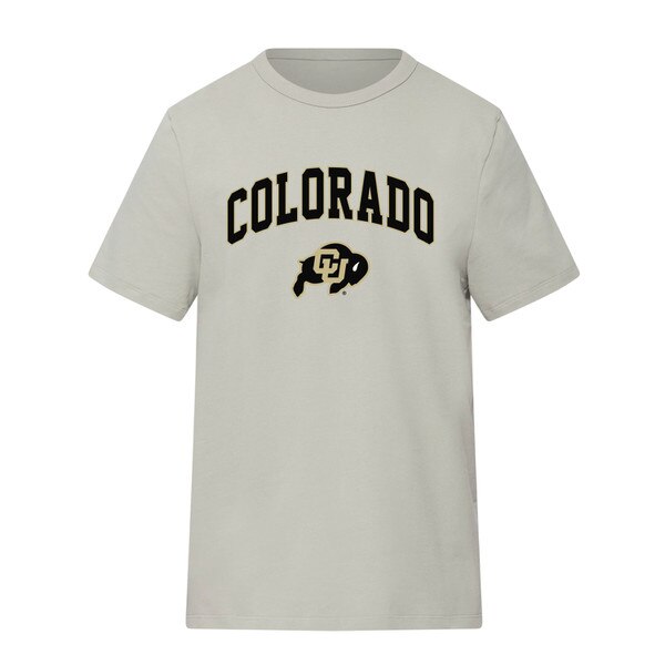 A tan lululemon men's short sleeve t-shirt with arched "Colorado" and C.U buffalo logo underneath.