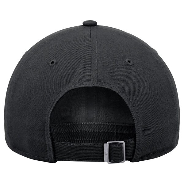 Back view of black Nike cap with adjustable strap and metal clasp