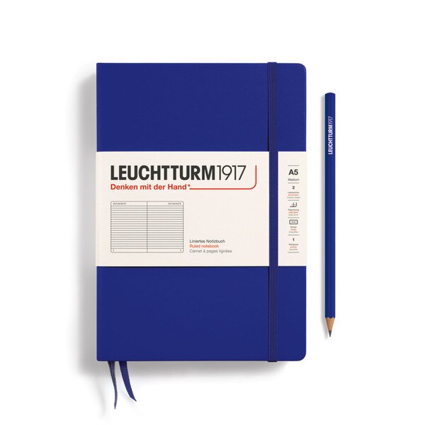 An ink colored hardcover notebook.