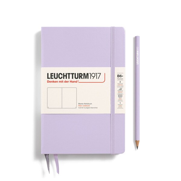 Liliac hardcover blank notebook with 2 bookmarks, with thin fabric strap closure.