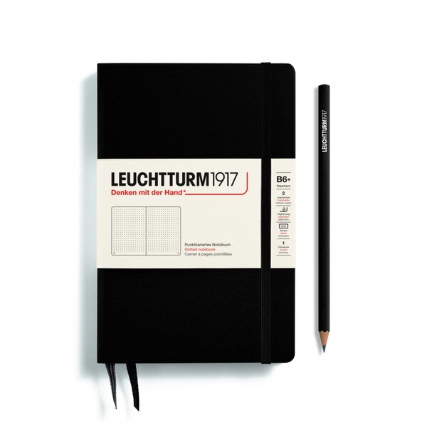 A black notebook with an elastic to keep it closed.