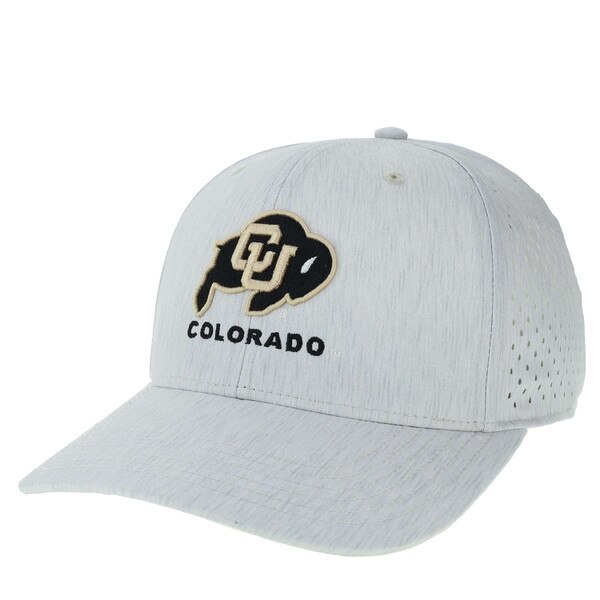 Sand color performance hat with embroidered Colorado Buffaloes logo and perforated side panels