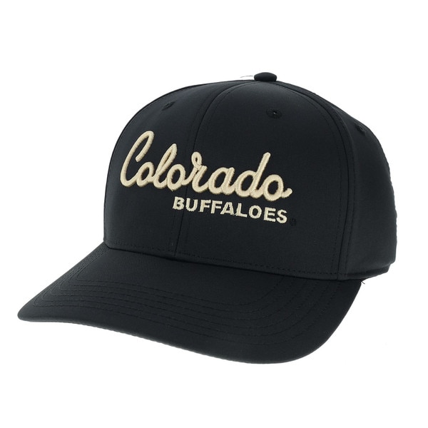 A black hat with Colorado in gold embroidered script and Buffaloes in gold embroidered underneath.