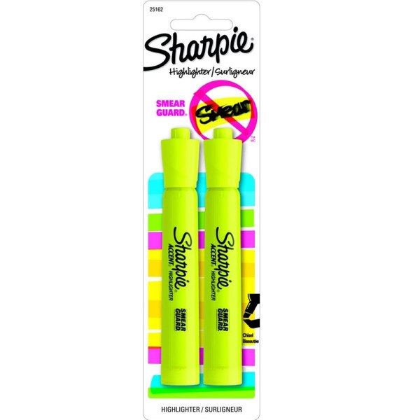 2-pack of chisel tip yellow highlighters.