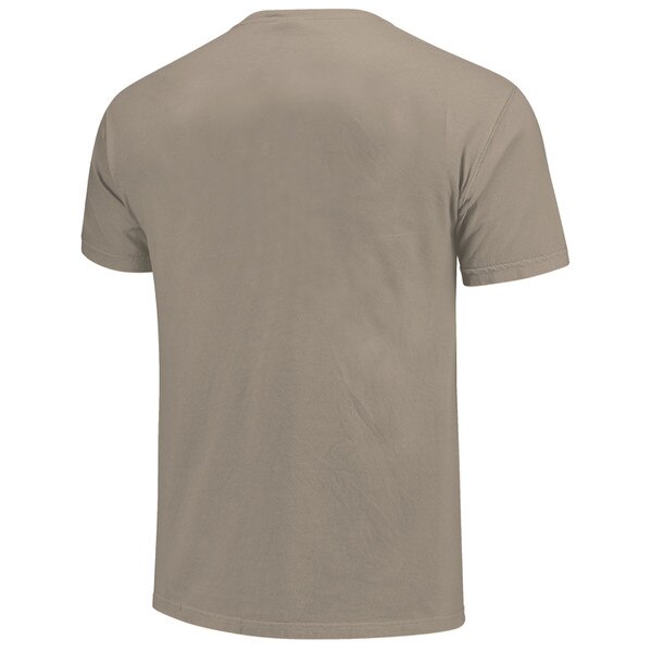 This is the back of the shirt. It is completely tan with no decoration.