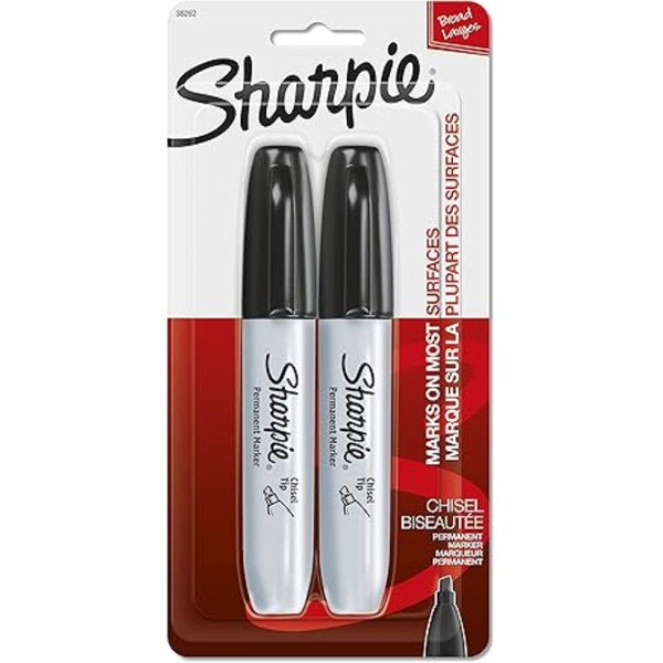 A two pack of black, chisel tip Sharpie markers.