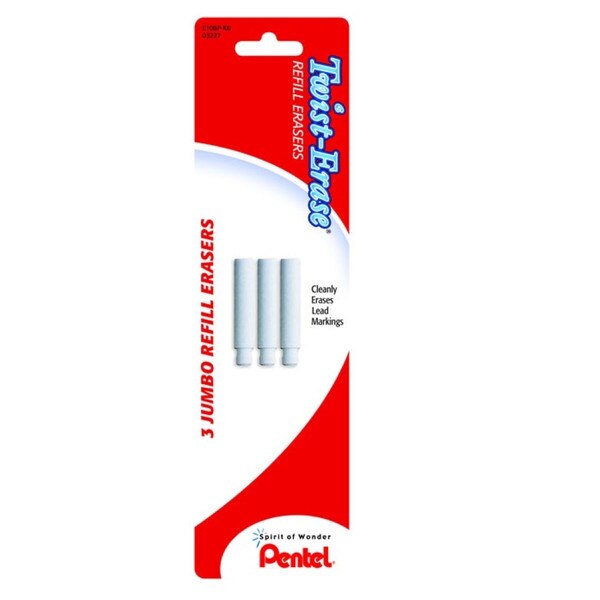 Pack of 3 E10 eraser refills meant for twist-erase Pentel series pencils.