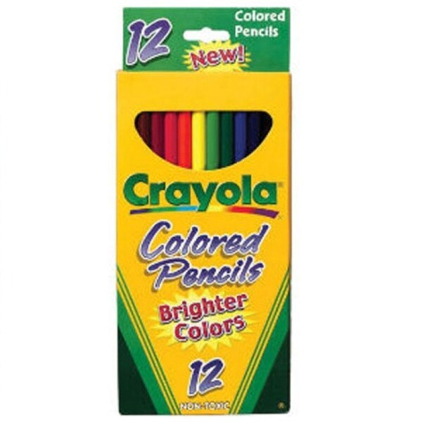 Pack of 12 pre-sharpened colored pencils, with 12 different bright colors.