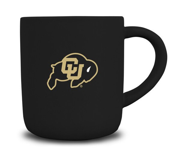 Matte black University of Colorado Buffaloes mug with CU logo and soft-touch finish