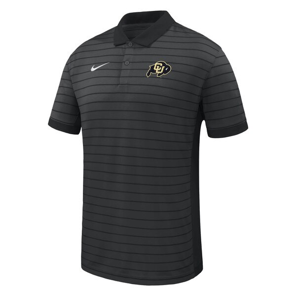 Black Nike Colorado Buffaloes Dri-FIT Coaches Polo with embroidered CU Buffaloes logo and gold Nike swoosh, front view